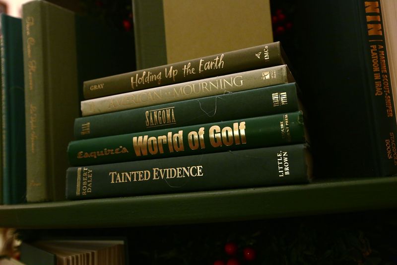 Kummaline valik raamatuid, mis moodustavad Valge Maja jõuluraamatupuu