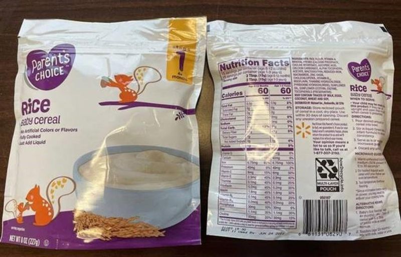 Walmart에서 판매된 Parent's Choice 아기 쌀 시리얼, FDA 샘플링 중 무기 비소로 리콜