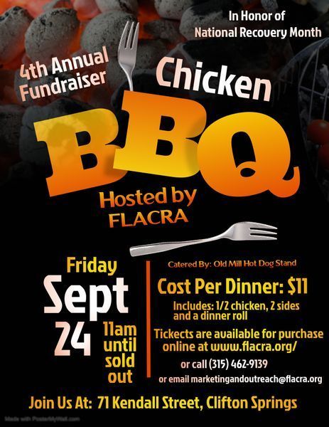 FLACRA akan menganjurkan barbeku ayam Tahunan ke-4 sempena Bulan Pemulihan Kebangsaan 24 Sept.